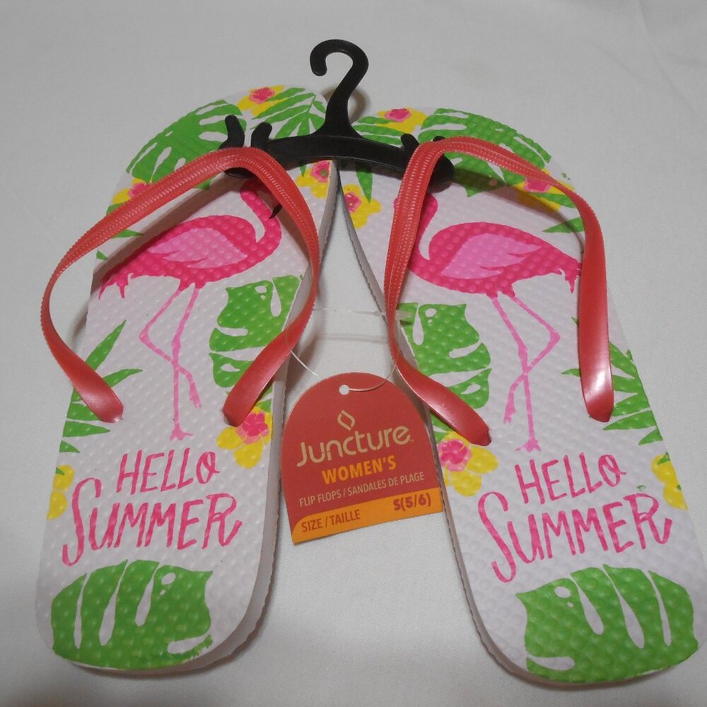 NEW Hello Summer Juncture Women's SZ S 5/6 flipflops Shoes Flamingo Floral Desig